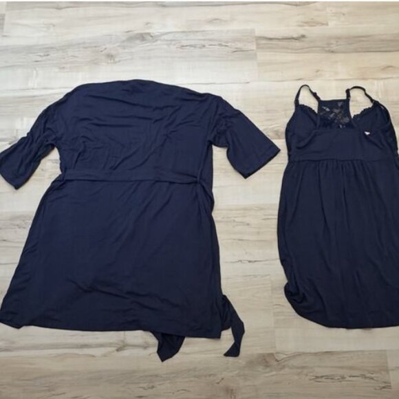 Quince Bamboo Maternity Nursing Nightgown Robe Set S Babydoll Gown Blue NWT - Picture 3 of 13